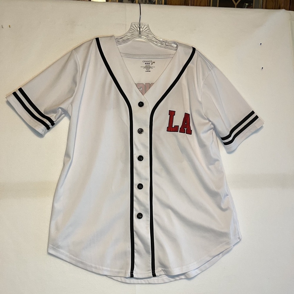 Graphic Baseball Jersey LA Los Angeles White Red Teddy Bear L